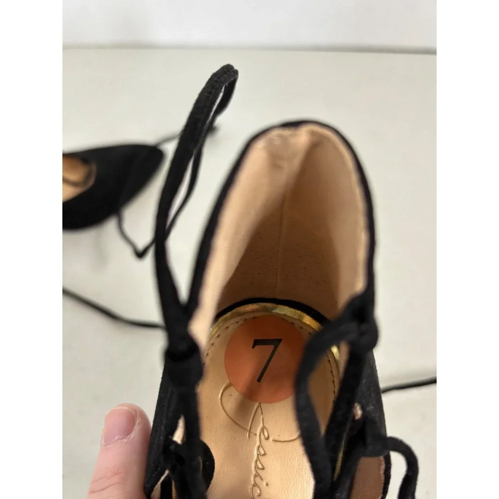 Jessica Simpson Womens Black Lace Up Tassel Ghillie Pointed Toe Stiletto Heels 7